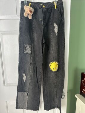13De Marzo 2022 Smiley Collection Black Straight Leg Women's Jeans